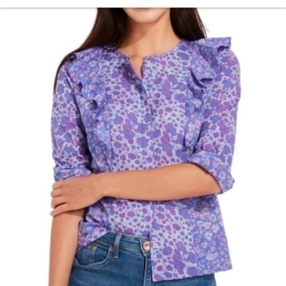 Vineyard Vines Purple Floral Ruffle Blouse Size 12